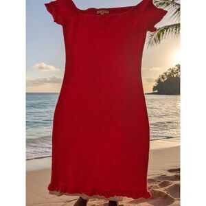 NWOT GUESS Red Off the Shoulder Bodycon Dress M | Ruffle Night Out Mini